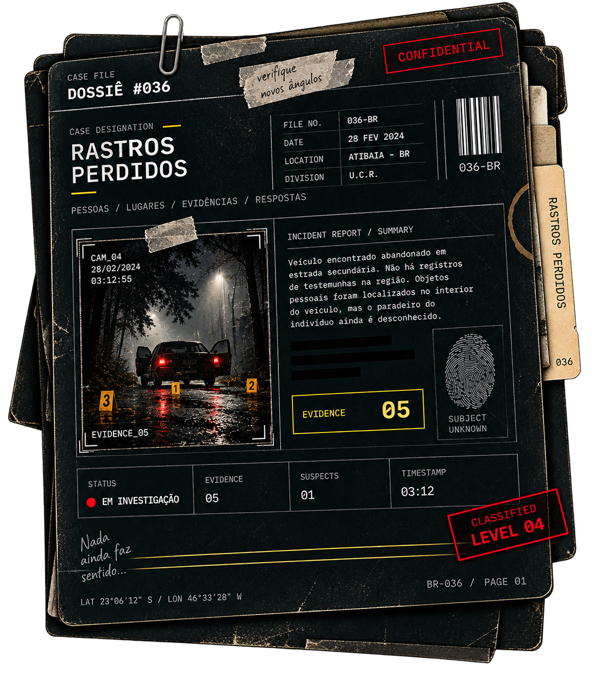 Arquivo investigativo fictício 036: Rastros Perdidos